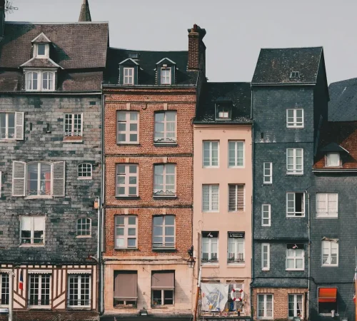 Facade of old building in town