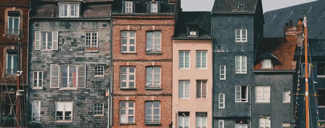 Facade of old building in town