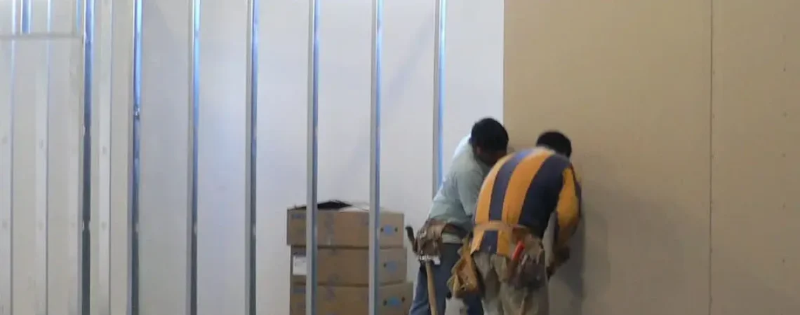 The first bits of drywall go up